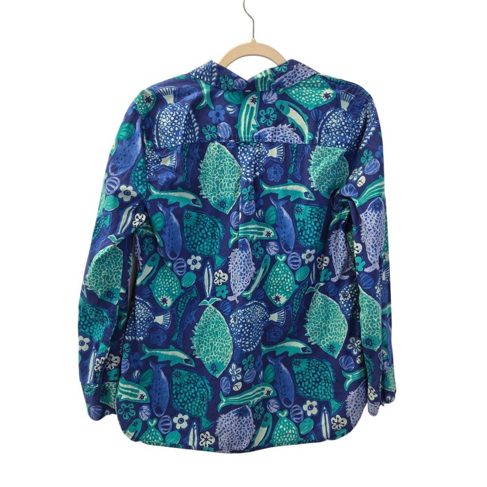 Talbots Fish Print Half Button Textured Popover B… - image 2